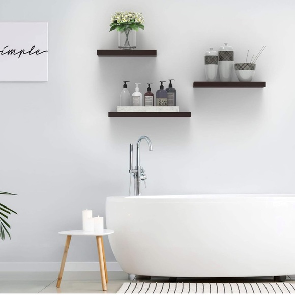 Floating Shelves Wood Wall Shelves Set of 3, Espresso - Picture 4 of 7